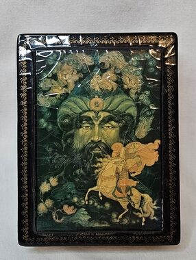 Signed Palekh Russian Lacquer Box by M. Zakharov “Ruslan & Ludmila” Hand-Painted